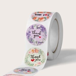 New 500 Count Floral Thank You Sticker Roll